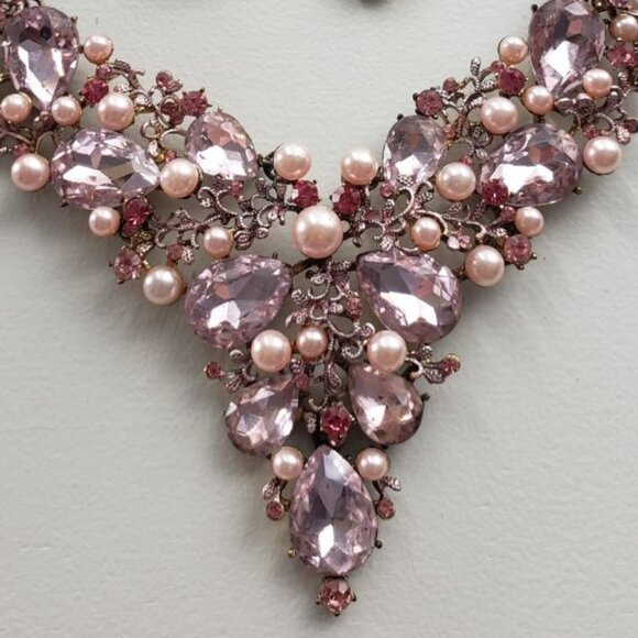Pink Pearl and Rhinestone crystal jewelry set - Picture 6 of 6
